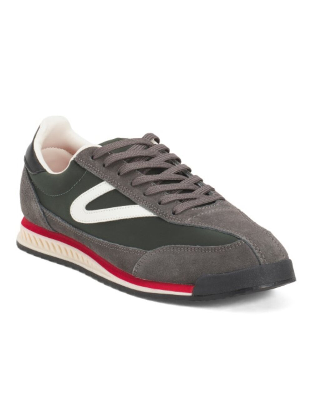 TRETORN Men's Dark Grey Suede Sport Casual Jogger Shoes with Brand Logo Accents